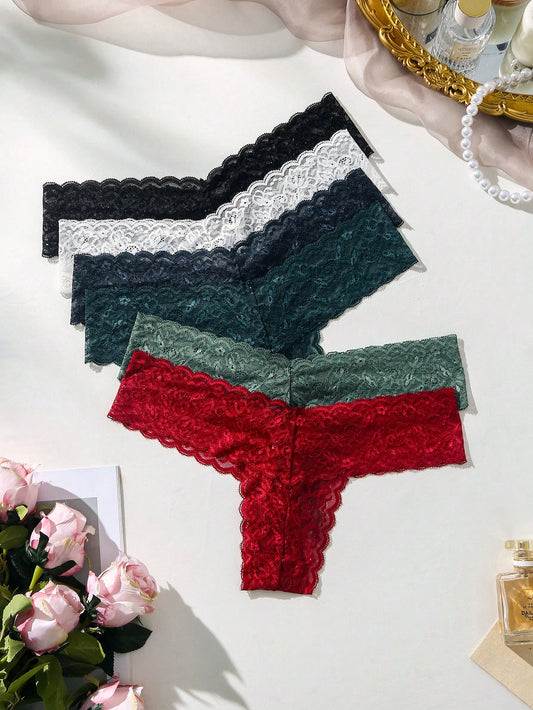 Underwear&Sleepwear Basics 6Pack Floral Lace Thong Lingerie